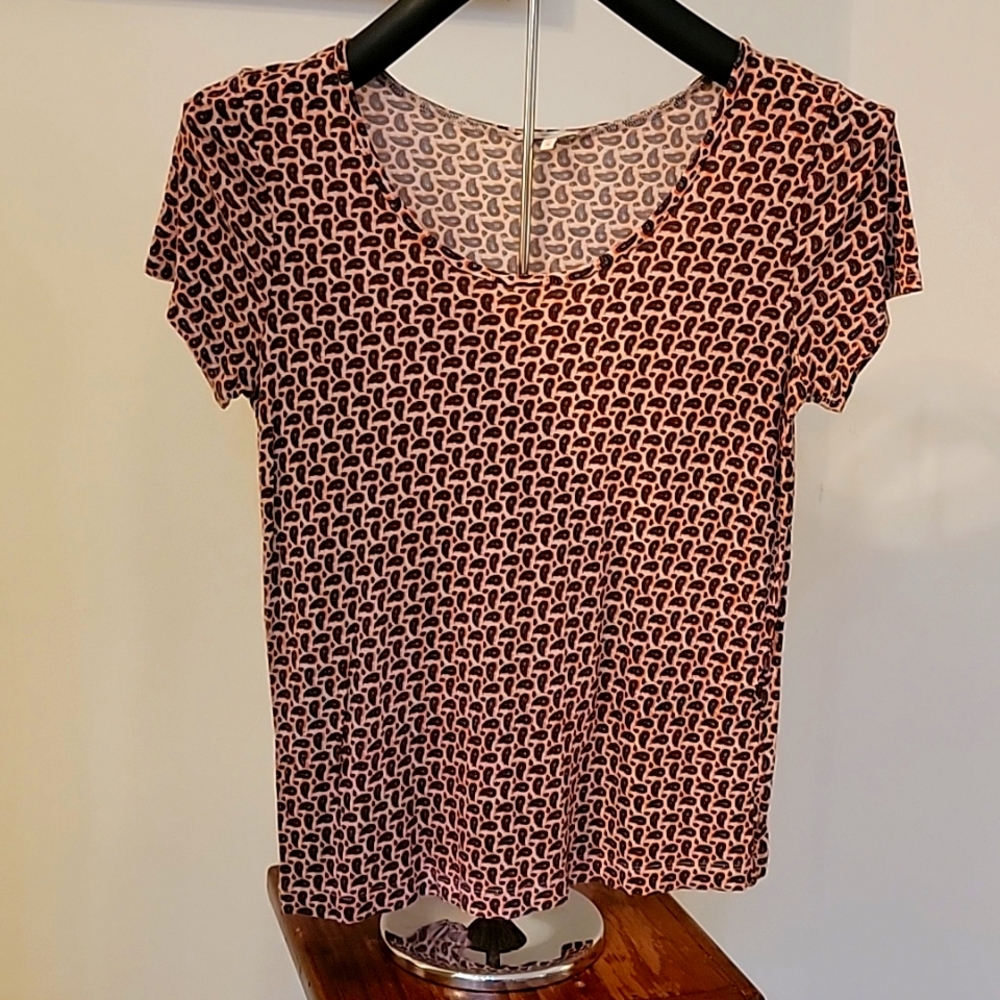 EUC Joie Orange & Brown Paisley Print Tee Size: S